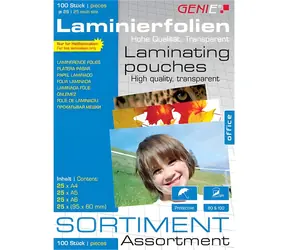 GENIE Sada laminovacích fólií / Laminovací fólie / A4, A5, A6, vizitky / 100 ks / 80-100 mic