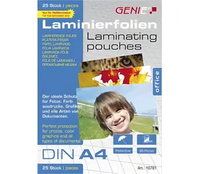 GENIE Laminovací fólie A4 / Laminovací fólie / 25 ks / Voděodolné