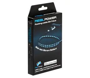 RealPower USB kabel 2v1 LED modrá / Datový a nabíjecí kabel / USB-A - microUSB & Lightning / 0,75 m
