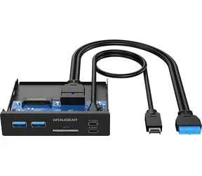 GrauGear USB hub s čtečkou karet černá / Přední panel / 2x USB-C / 2x USB-A / SD & microSD / 3,5”