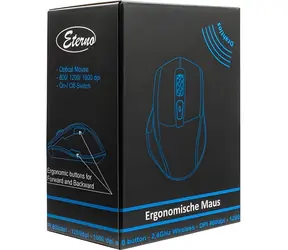 Inter-Tech Eterno M-230 černá / Bezdrátová ergonomická myš / 1600 DPI / 6 tlačítek / USB přijímač