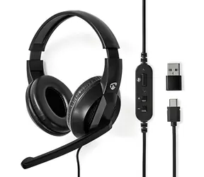Nedis CHSTU210BK černá / Sluchátka s mikrofonem / Přes hlavu / USB-C / Délka kabelu 1,8 m