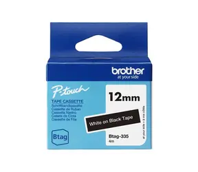 Brother BTAG-335 / Páska do tiskárny štítků / bílý tisk / černý podklad / 12 mm / 4 m