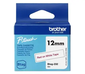 Brother BTAG-232 / Páska do tiskárny štítků / červený tisk / bílý podklad / 12 mm / 4 m