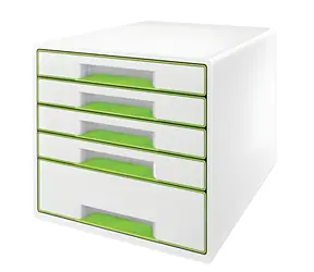 Leitz WOW CUBE bílo-zelená / Zásuvkový box / 5 zásuvek / plast