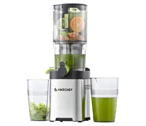 AMZCHEF CE-ZM1902B-SV / Pomalý odšťavňovač / plnicí otvor 142 mm / 3 stupně filtrace / zpětný chod / nádoba 700 ml