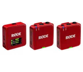 Rode Wireless GO Gen 3 červená / bezdrátový mikrofonní systém / 2x vysílač a 1x přijímač / 3.5mm jack / USB-C