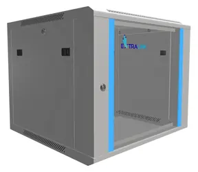 Extralink 19" nástěnný rozvaděč 9U 600x600 šedá / Nástěnný rozvaděč / nosnost 60 kg / skleněné dveře