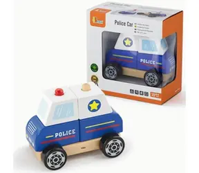 VIGA Dřevěná skládačka Policejní auto / od 18 měsíců / délka 12 cm