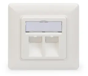 Digitus DN-93801-1 bílá / Kryt zásuvky pro 2x Keystone / 80x80 mm / prachové klapky