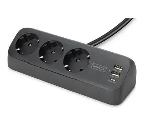 Digitus zásuvkový blok 3x zásuvka, 2x USB-A, USB-C, černá / Zásuvkový blok / 1,5 m