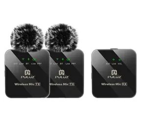 Puluz PU3154B / Bezdrátový klopový mikrofon / 2 vysílače + 1 přijímač / Bluetooth / dosah 10 m
