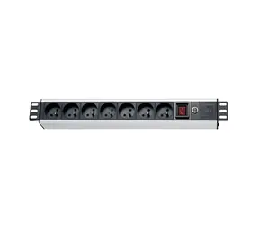 XtendLan 19" rozvodný panel 7x230V černá / ČSN / vypínač / přepěťová a proudová ochrana / 1,5U / kabel 1,8 m