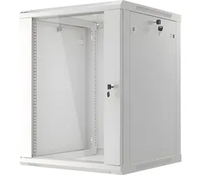 Lanberg WF01-6615-10S šedá / Nástěnný rozvaděč 19" / 15U / 600×600 mm / prosklené dveře / flat pack