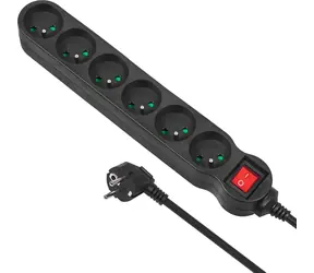 Maclean MCE225 černá / Prodlužovací zásuvka / 6x zásuvka typ F / 1,5 m / 2300 W / vypínač