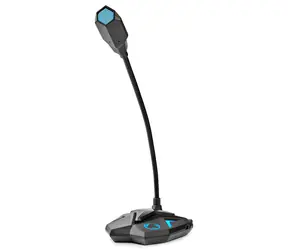 Nedis stolní herní mikrofon černo-modrý / Mikrofon / USB / 3,5mm jack / Ohebné rameno / Tlačítko ztlumení