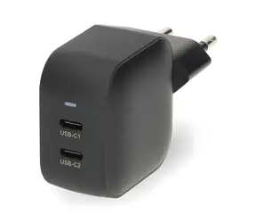 Nedis GaN 45W černá / Síťová nabíječka / 2x USB-C PD3.0 / rychlé nabíjení