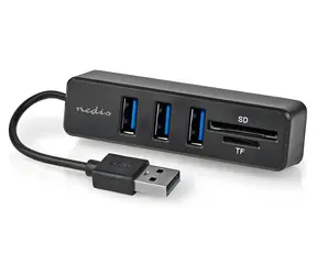 Nedis USB Hub 3 porty černá / USB hub / 3x USB-A / Čtečka SD, microSD / Napájení z USB