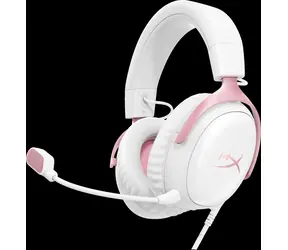 HyperX Cloud III bílo-růžová / Herní sluchátka / Mikrofon / 3.5 mm Jack / USB