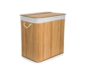 G21 Koš na prádlo bambusový s bílým košem / Koš na prádlo / 150 l / s rozdělovači