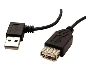 OEM Kabel USB 2.0 A-A M/F 15 cm / Prodlužovací kabel / lomený vlevo / černá