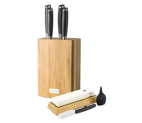 G21 Gourmet Damascus Sada nožů / 4 ks / Bambusový blok / Brusný kámen