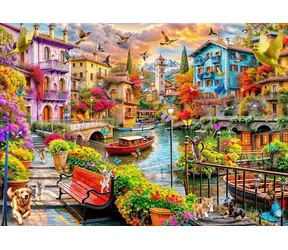BLUEBIRD Puzzle Vesnička na kanálu / 2000 dílků / 98 x 69 cm