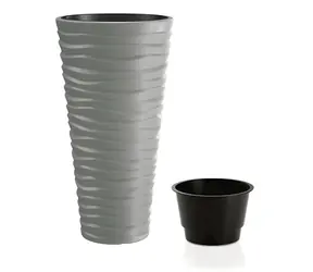 PROSPERPLAST Květináč SAND SLIM šedý kámen 39 cm / Objem 54 l / Výška 75 cm / Plast
