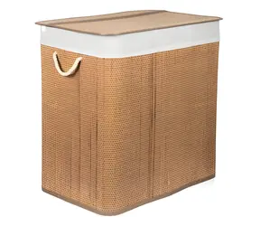 G21 Bambusový koš na prádlo s bílým košem / Koš na prádlo / 150 l / s rozdělovači