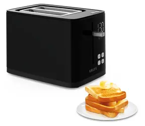 Krups KH6418 Smart'n Light černá / Topinkovač / 850 W / 2 plátky / 7 úrovní zhnědnutí / digitální displej