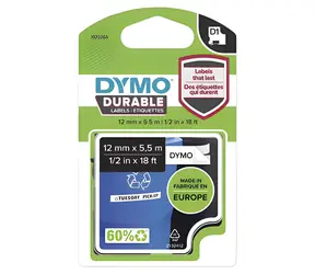 Dymo originální páska do tiskárny štítků 12mm x 5.5m / černý tisk / bílý podklad / D1 / permanentní vinylová