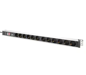 Digitus DN-95435 černá/hliník / Napájecí lišta PDU / 12x zásuvka / 1U / Vypínač / Přepěťová ochrana / Kabel 2 m