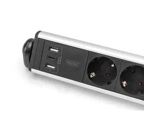 Digitus DA-70624 stříbrná/černá / Prodlužovací kabel / 6x zásuvka / 3x USB / vypínač / 1,5 m