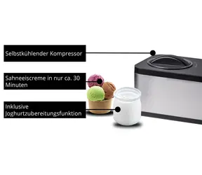 Unold EVA 48826 nerez/černá / Zmrzlinovač a jogurtovač / kompresor / 120 W / 1,5 l / 30 min / LED displej