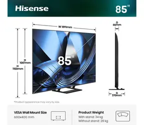 85" Hisense 85U7DSE černá / UHD / QLED / HDMI / USB / LAN / Wi-Fi / BT / 40W repro