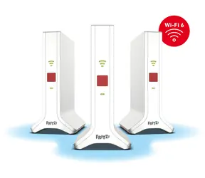 AVM FRITZ! Mesh Set 4200 (3ks) bílá/červená / Mesh sada / Wi-Fi 6E / 4200 Mbit/s / Dual-band / Gigabit LAN