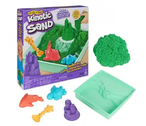 SPIN MASTER Kinetic Sand Sandbox Set 454g zelená / Pískoviště s formičkami a lopatkou / od 3 let