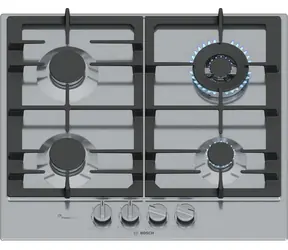 BOSCH PCH6A5I90 Serie 6 nerezovo-černá / Plynová varná deska / 60 cm / 4 hořáky / litinové podpěry hrnců