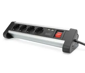 Digitus DA-70614 stříbrno-černá / Prodlužovací kabel / 4 zásuvky / 2x USB / 1,5 m / vypínač