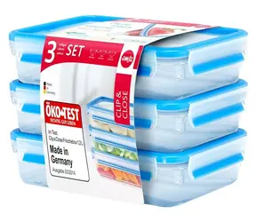 Emsa Clip & Close transparentní/modrá / Dóza na potraviny / 1,2 l / 3 ks / PP+TPE