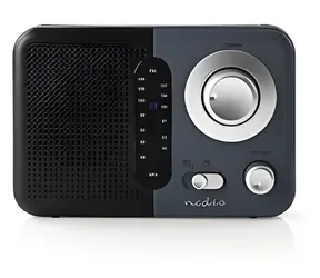 Nedis FM rádio černá, šedá / Přenosné provedení / Napájení z baterie a ze sítě / 2,4 W / Sluchátkový výstup