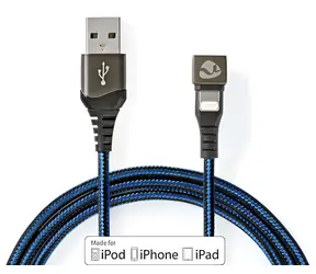 Nedis Lightning kabel 1 m černá/modrá / Datový kabel / USB-A (M) - Lightning 8-pin (M) / USB 2.0 / nylonový