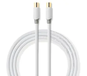 Nedis Koaxiální kabel bílá / Kabel / IEC Koax zástrčka-zásuvka / Pozlacené / 75 Ohm / Dvojité stínění / 5 m