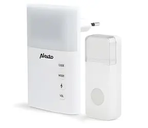 Alecto ADB-19 bílá / Bezdrátový zvonek / 36 melodií / LED kontrolka / IP44