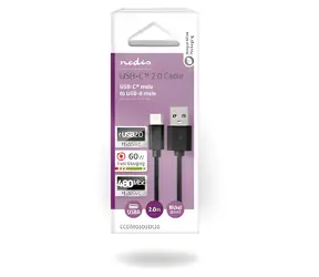 Nedis USB-A - USB-C černá / USB kabel / USB 2.0 / 15 W / 480 Mbps / 2 m