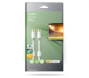 Nedis Koaxiální kabel IEC zástrčka-zásuvka bílý / Kabel / 75 Ohm / Dvojité stínění / Pozlacené konektory / 10 m