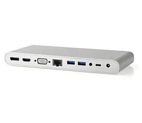 Nedis Dokovací stanice USB-C bílá / Dokovací stanice / HDMI / DisplayPort / RJ45 / VGA / 4x USB-A