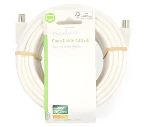 Nedis Koaxiální kabel IEC Coax bílá / Kabel / 75 Ohm / 120 dB / 4x stíněný / 15 m