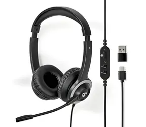 Nedis PC sluchátka černá / Sluchátka / Na uši / Skládací mikrofon / USB-C / USB-A