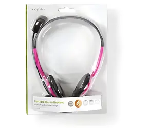 Nedis PC sluchátka růžová / Sluchátka / Stereo / 2x 3,5 mm / Skládací mikrofon